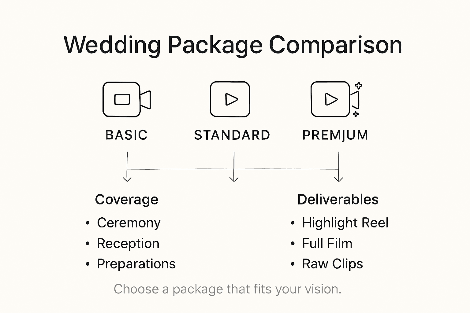 Infographic comparing wedding videography packages
