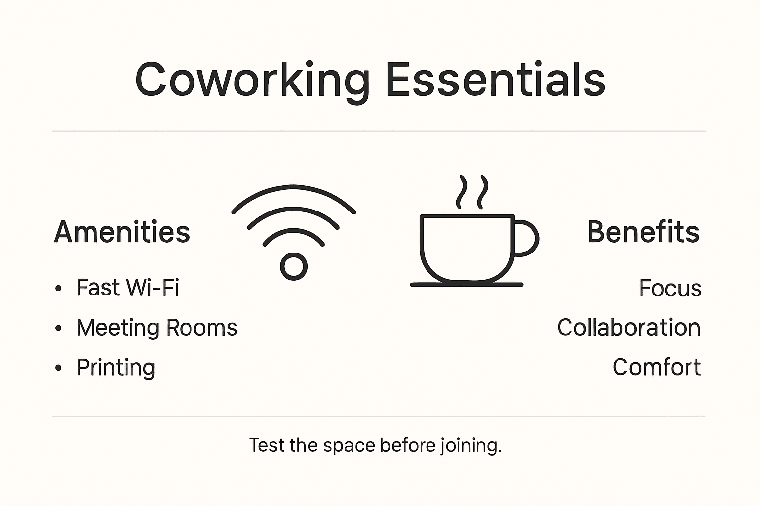 Infographic with coworking amenities and benefits