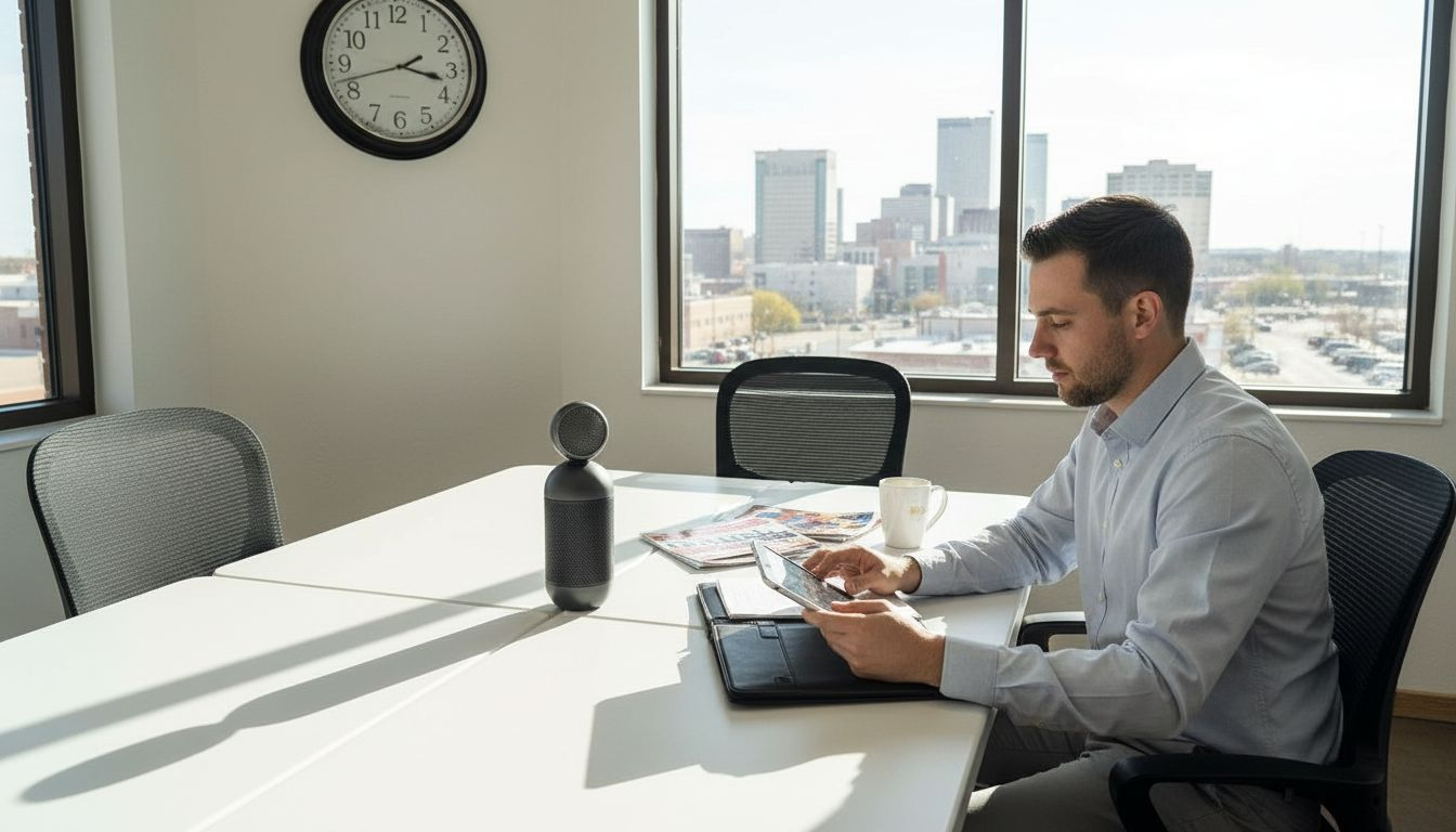 Businessman preparing in rented Amarillo meeting room