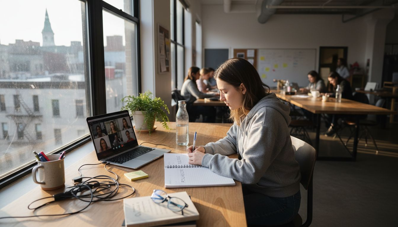 Professional at dedicated desk in coworking space