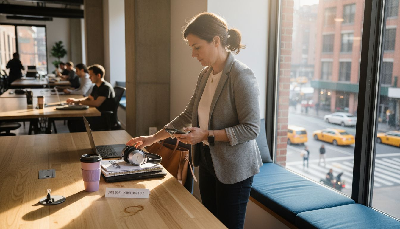 Worker organizing items at dedicated desk