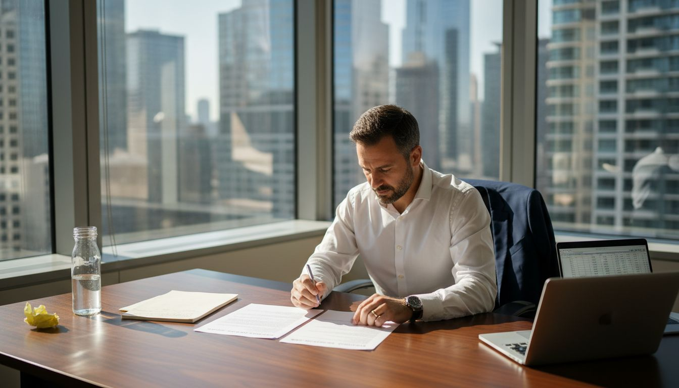 Person comparing office lease options at desk