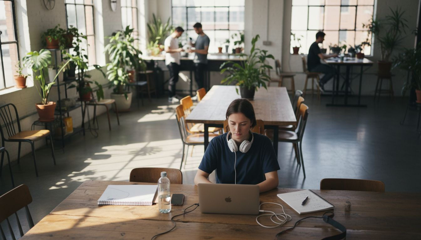 Professional working in shared coworking space