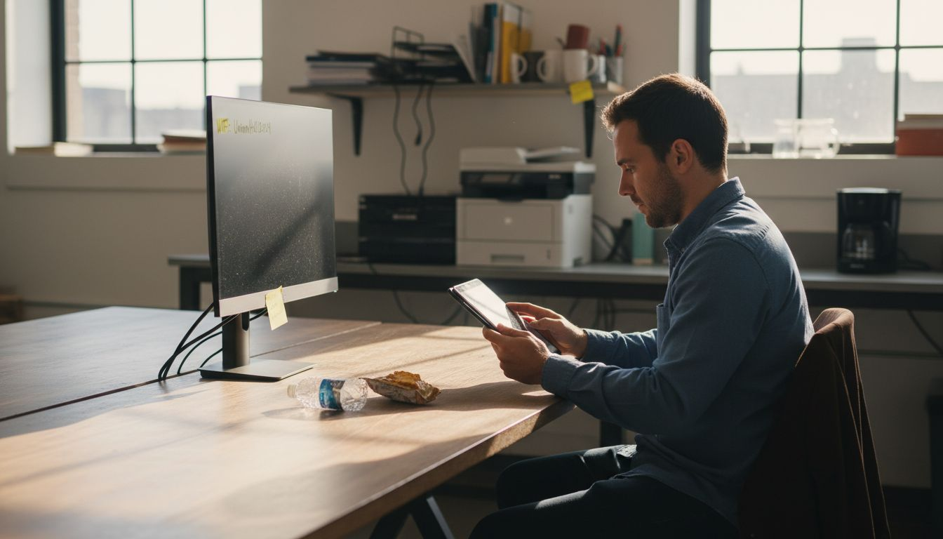 Desk with coworking amenities and supplies