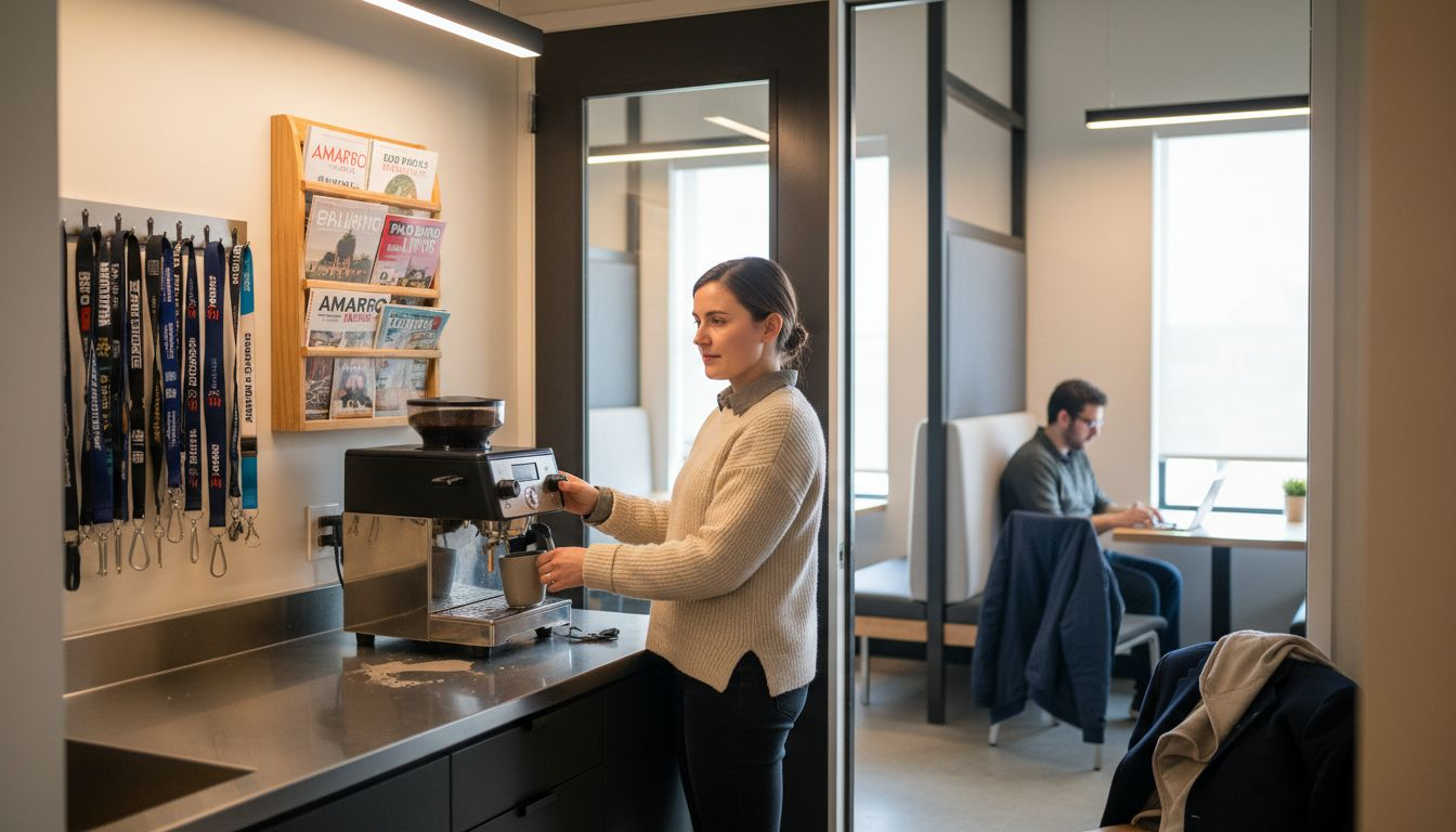 Coworking space amenities and relaxed workspace