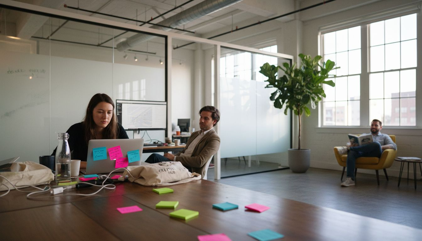 Different coworking zones with freelancers