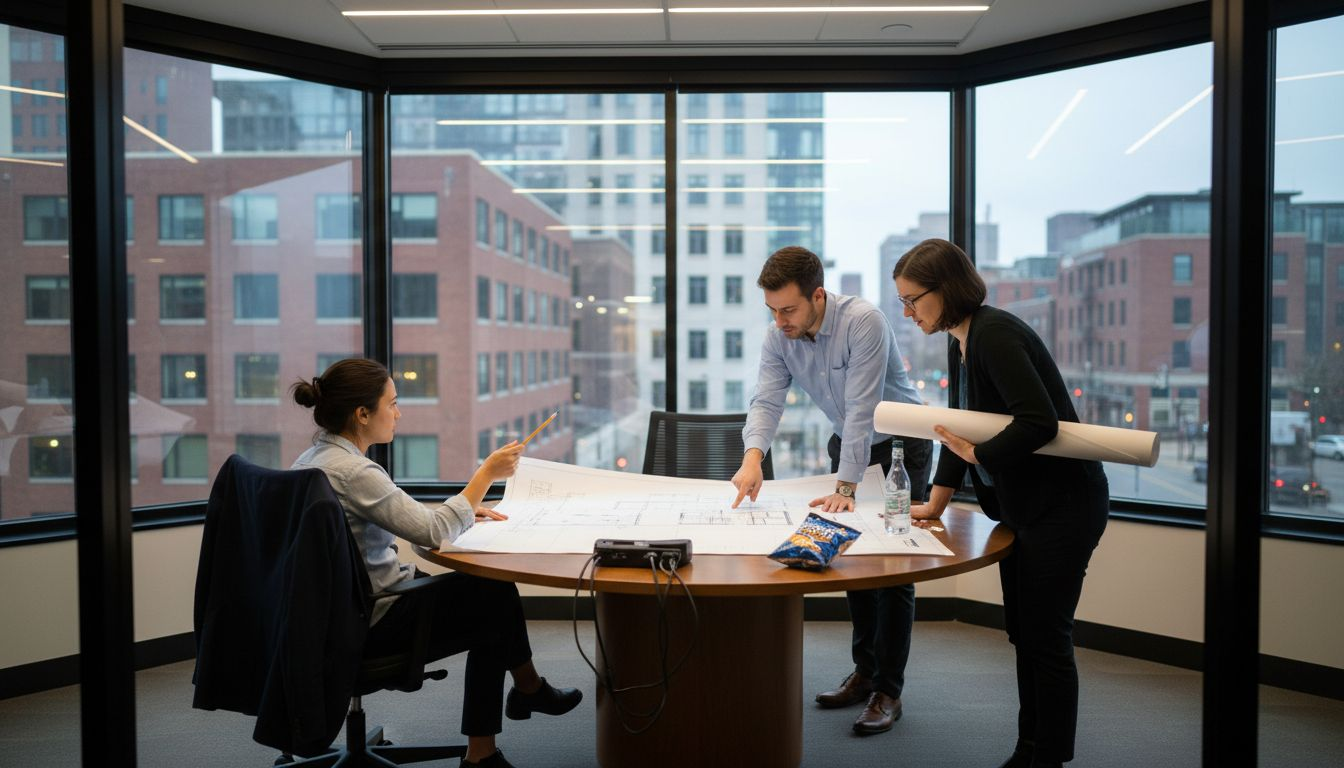 Team meeting around round table in conference room