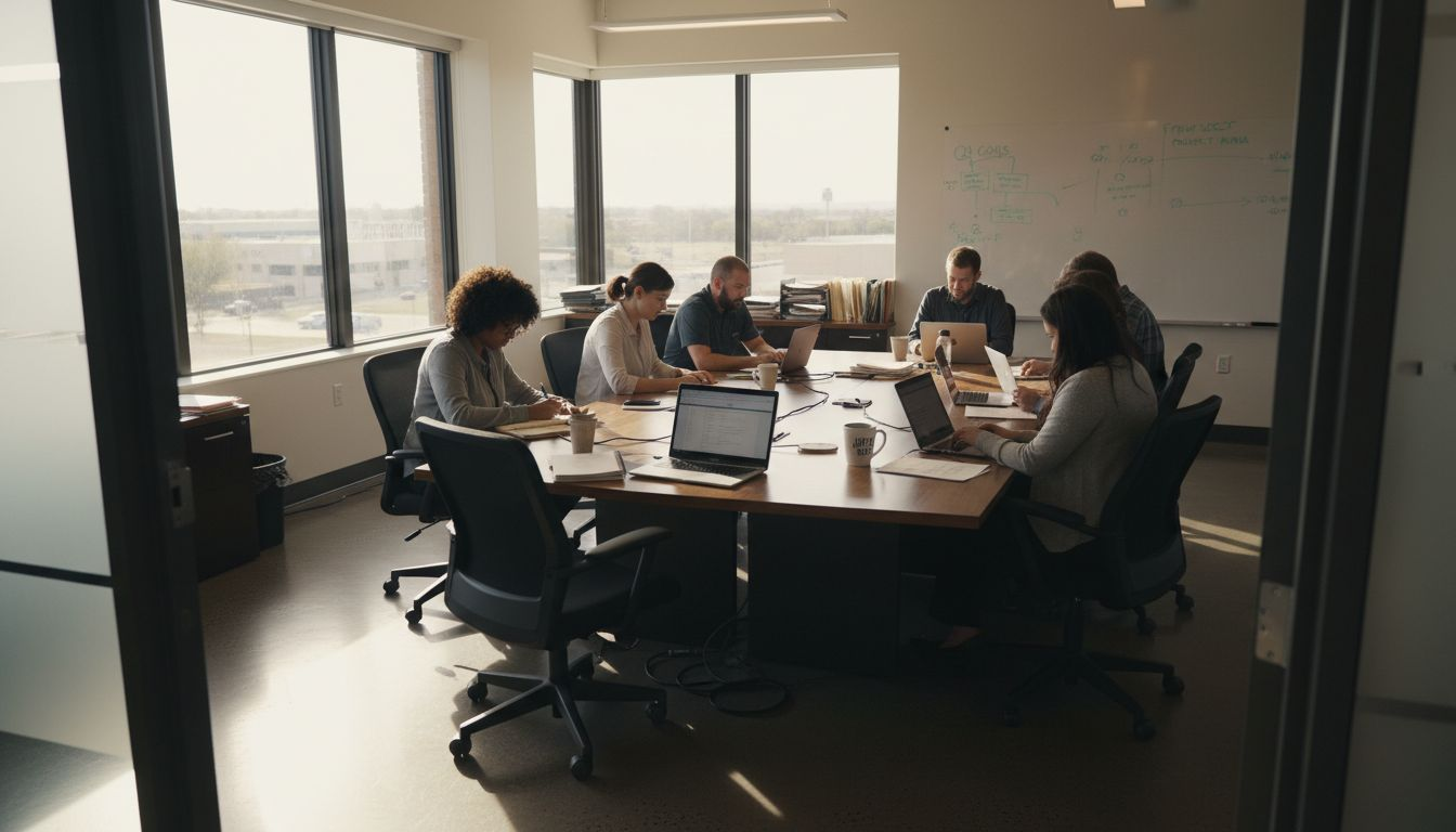Amarillo team collaborating in corner office