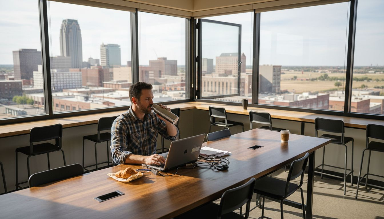 Professional working in sunny Amarillo coworking space