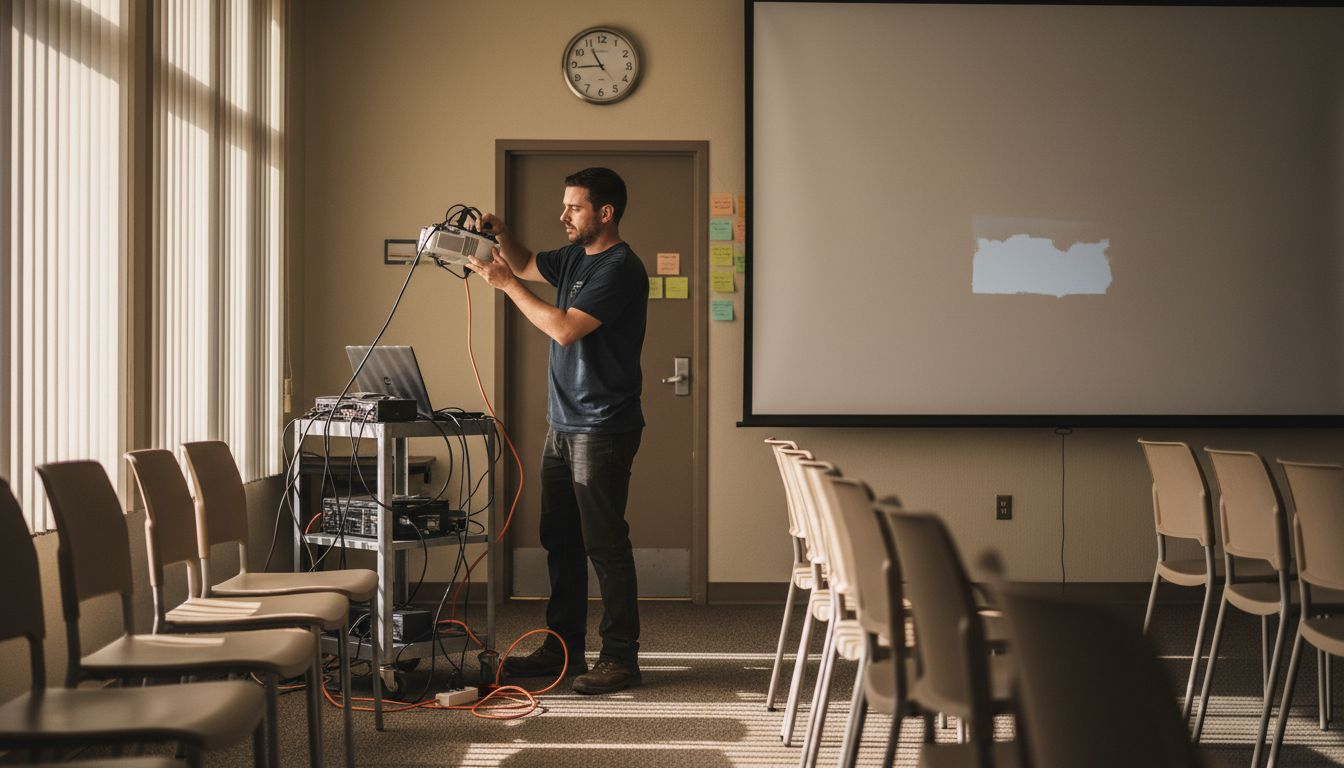 Person testing projector in Amarillo conference room