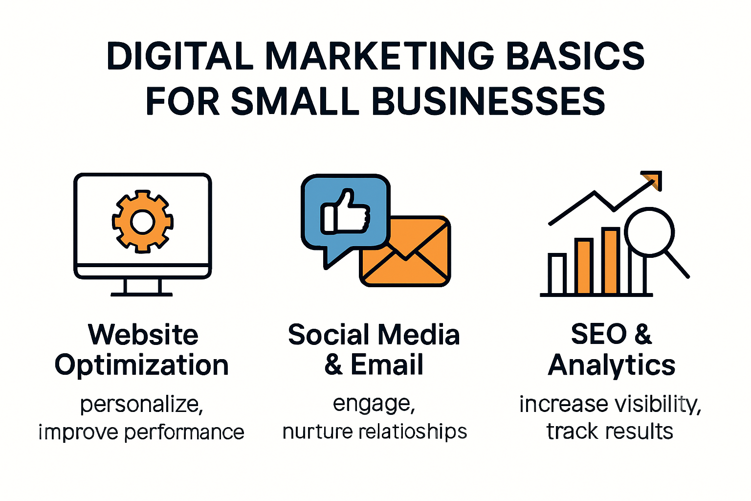 Infographic outlining digital marketing basics for small business