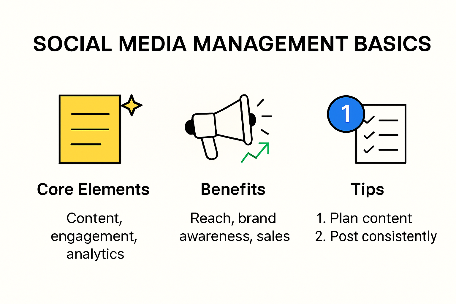 Infographic outlining basics of social media management