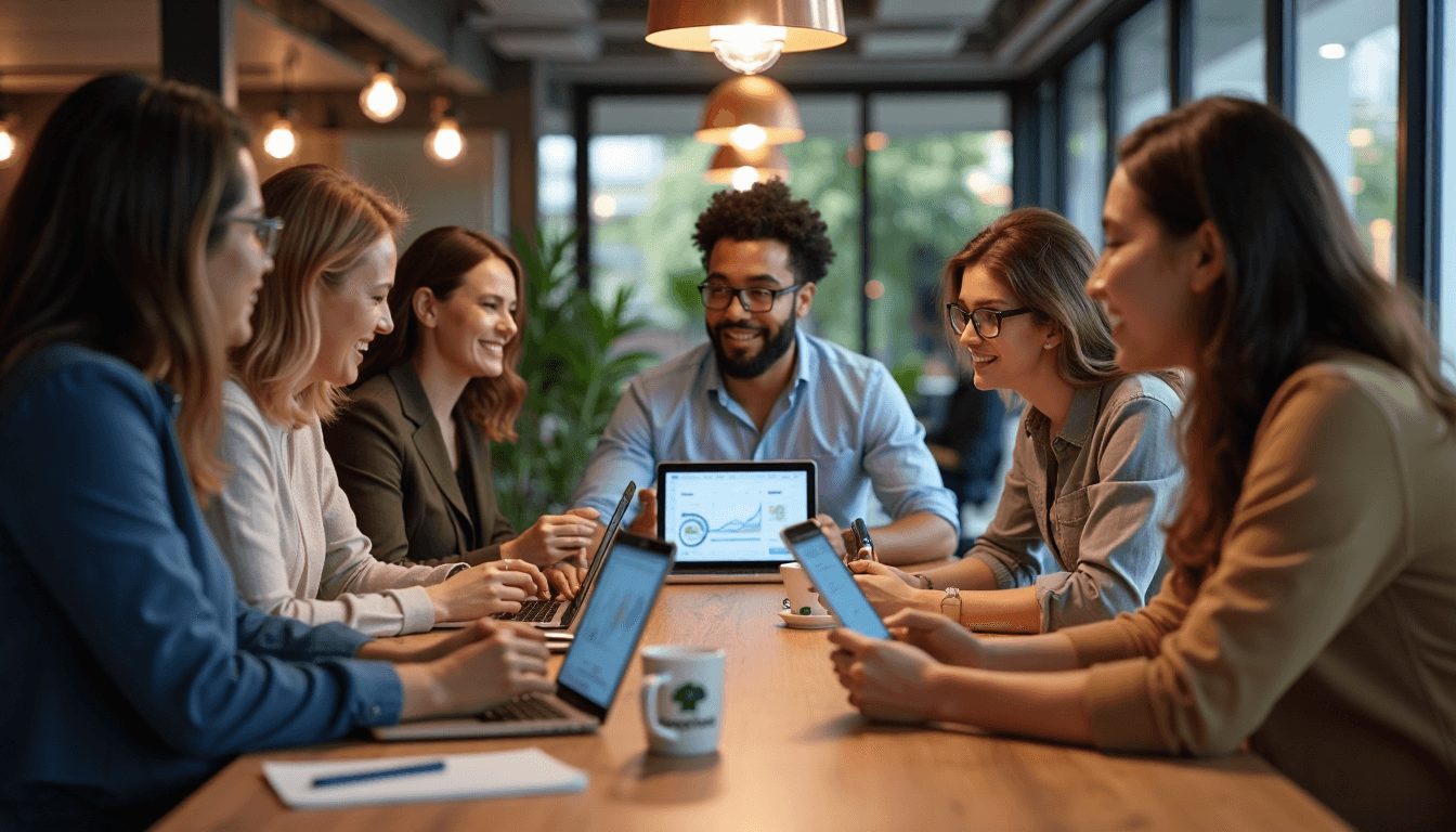Small business owners collaborating online