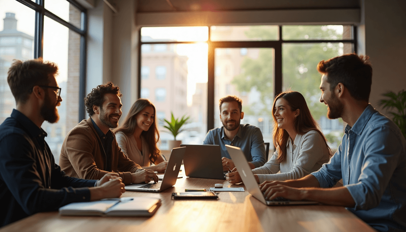 Small business team working together at coworking space