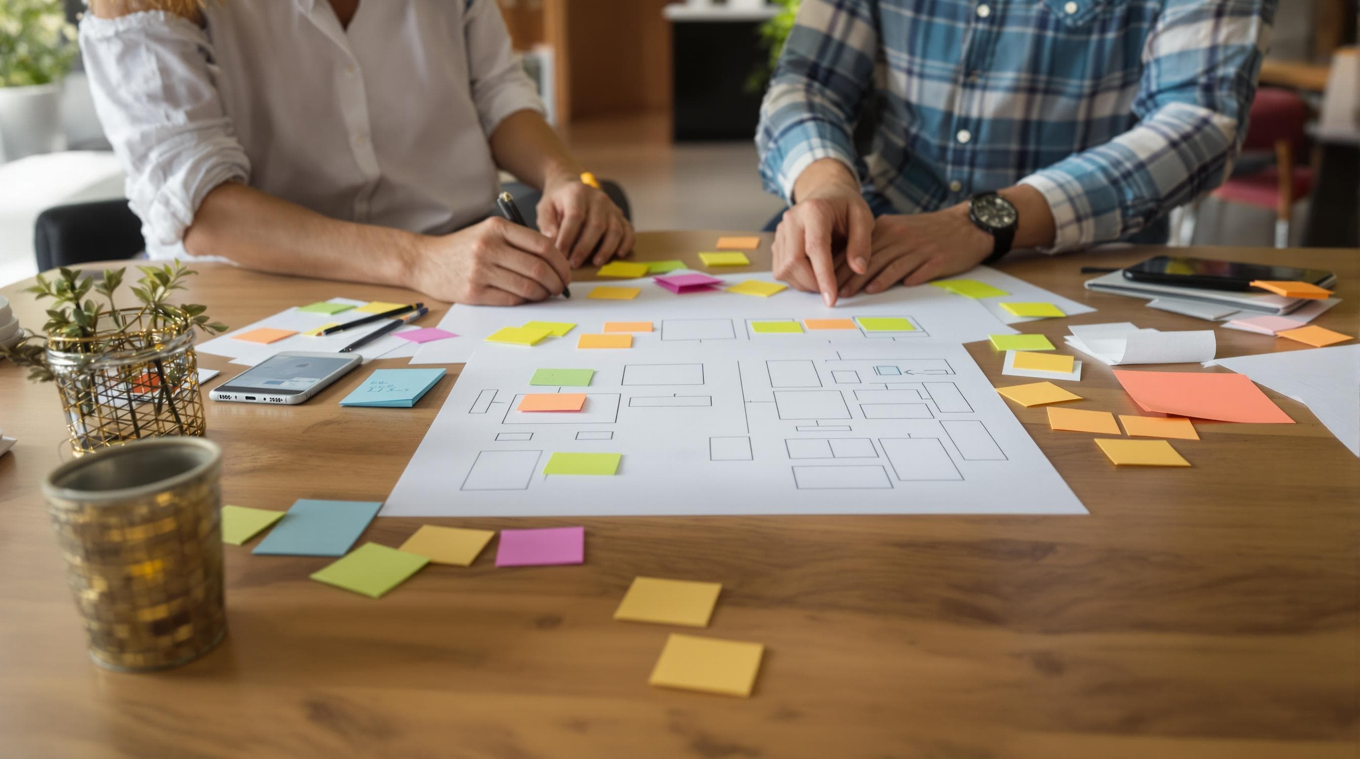 Business owner and developer discuss website improvements together