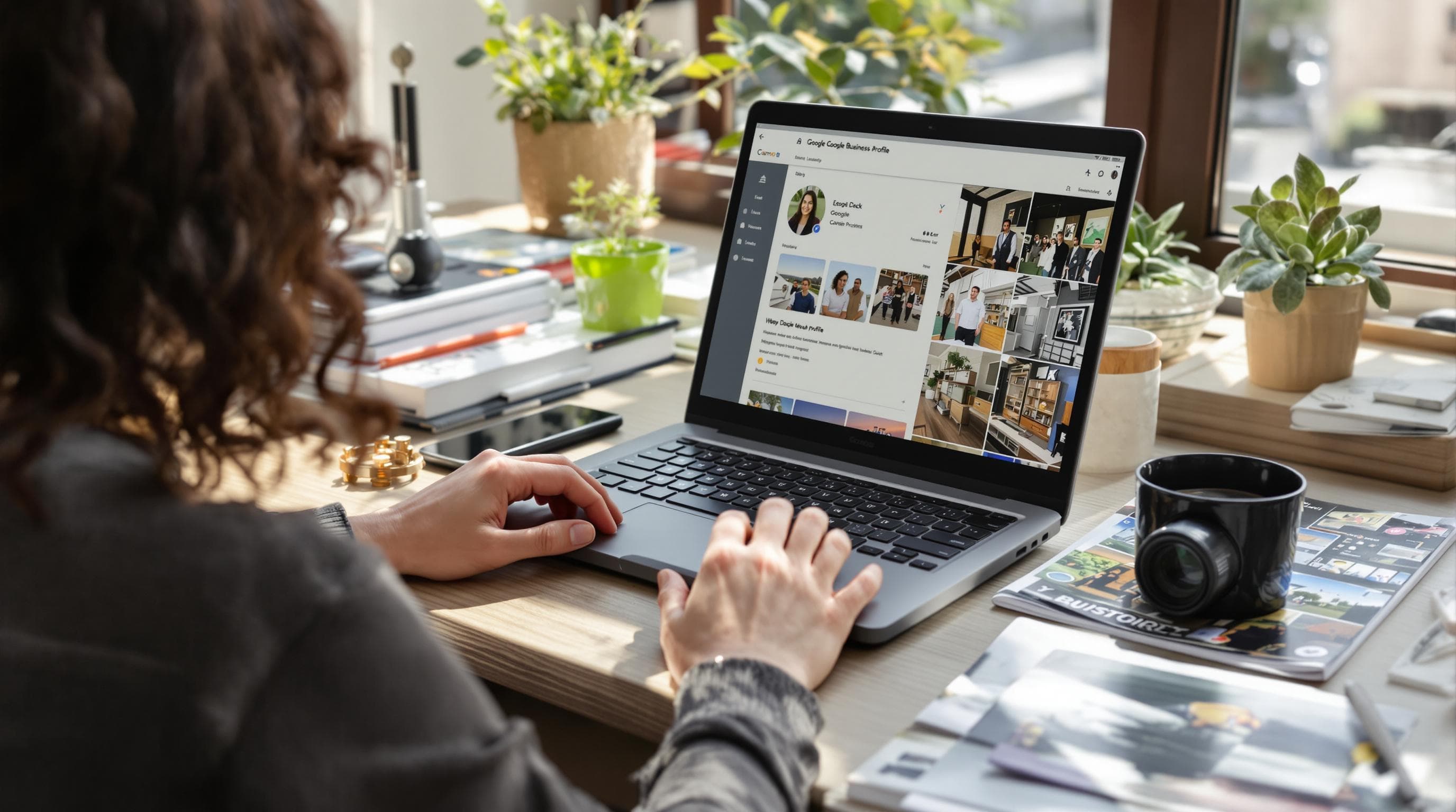 Uploading business images to Google profile at desk