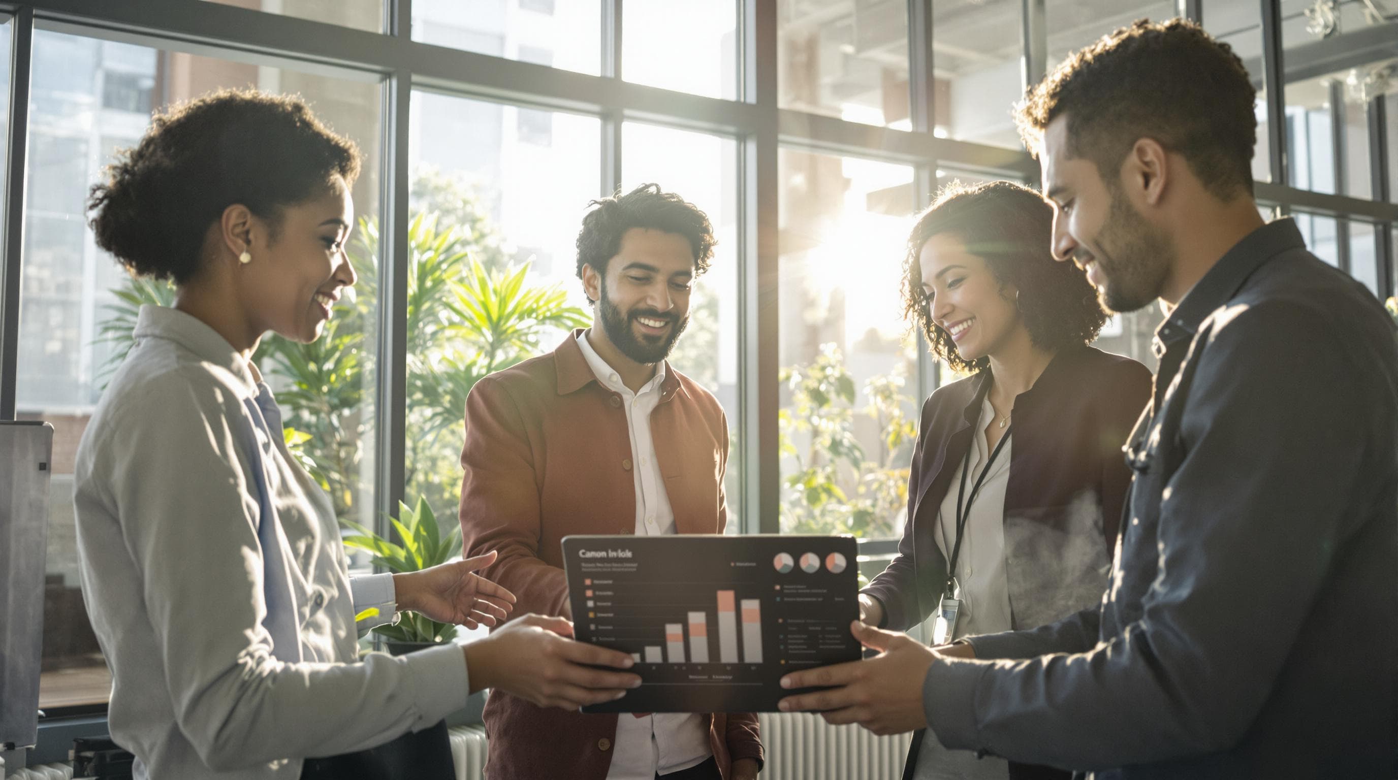 Local business team planning website growth together