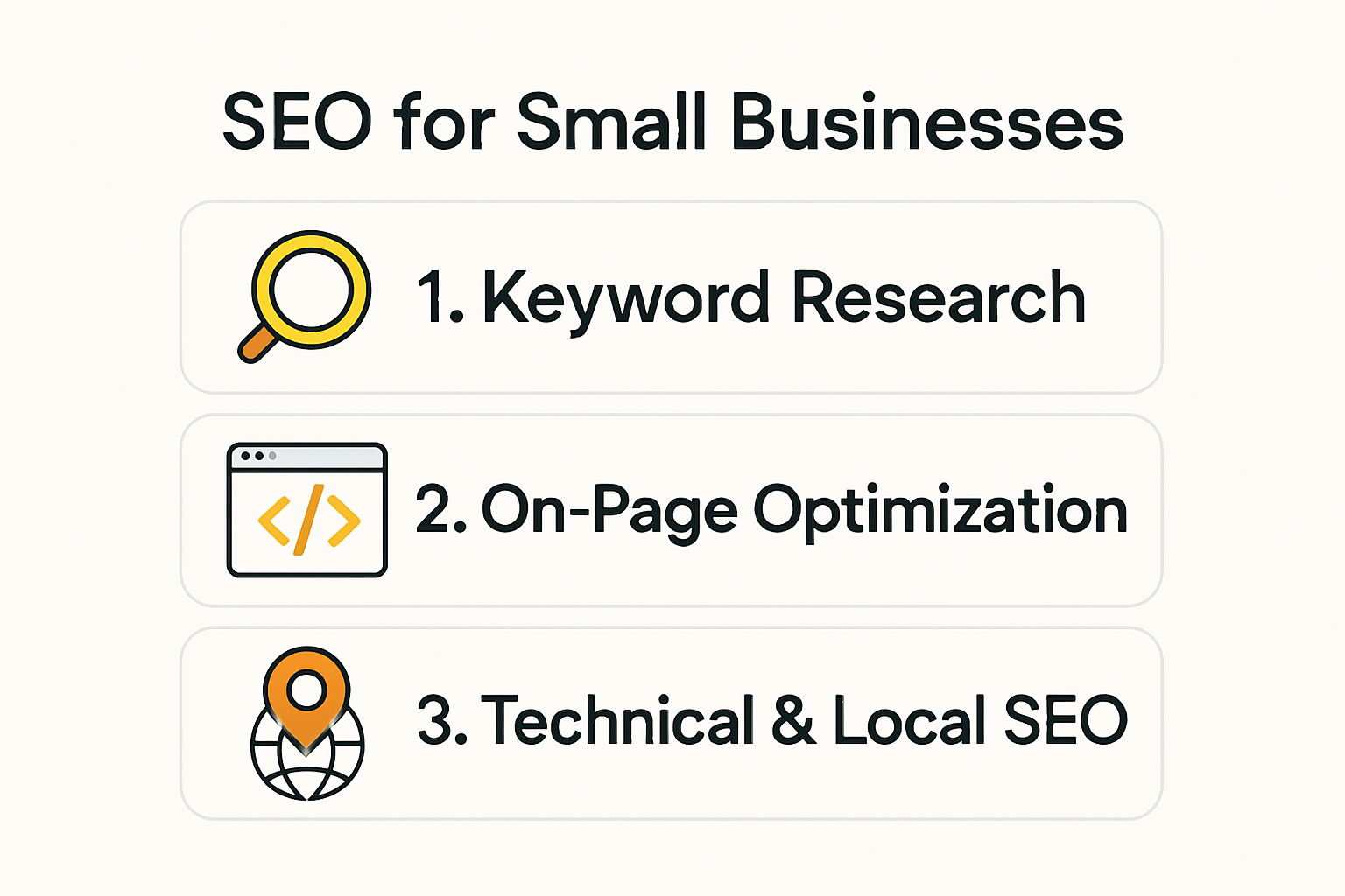 Infographic showing SEO techniques for small business websites