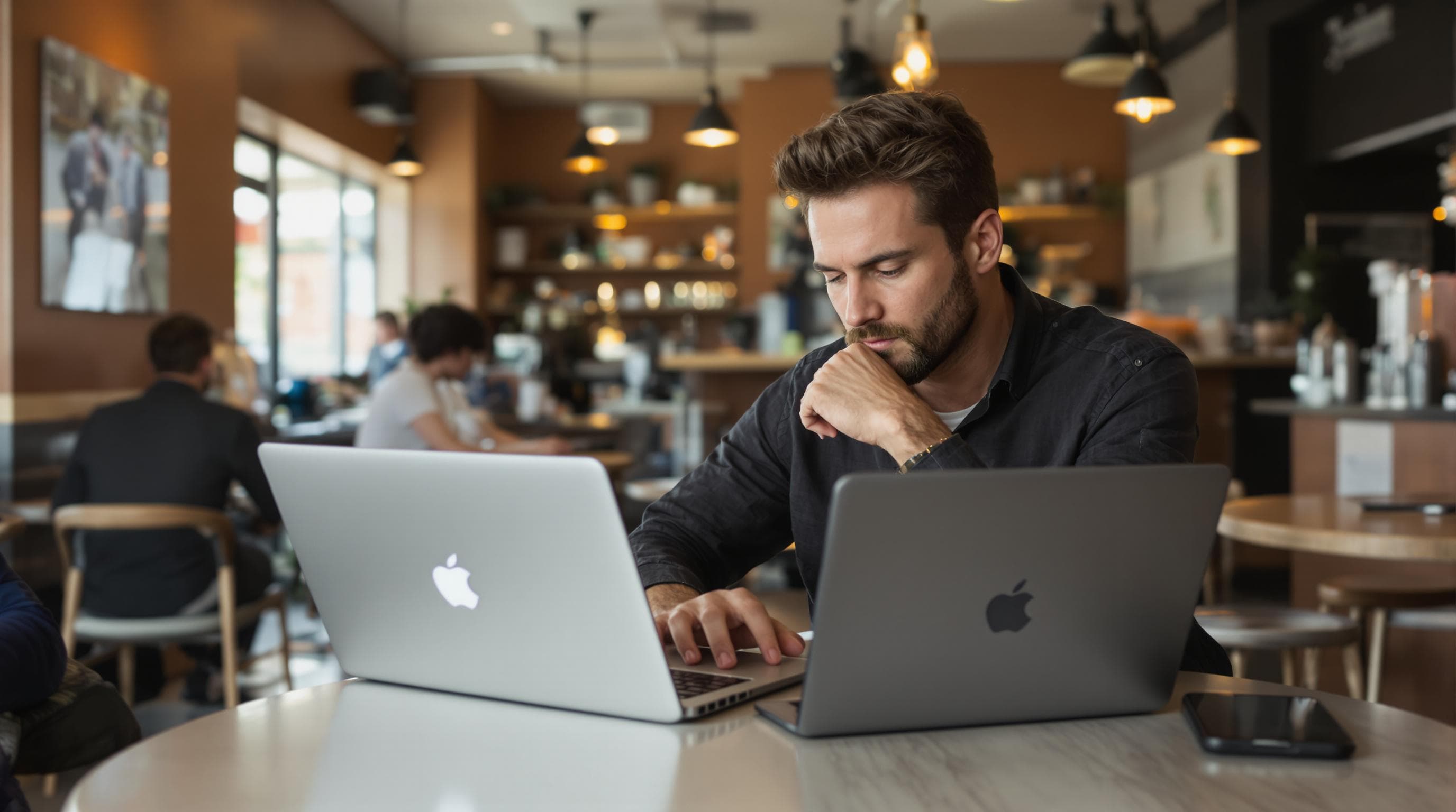 Small business owner plans digital local ads in cafe