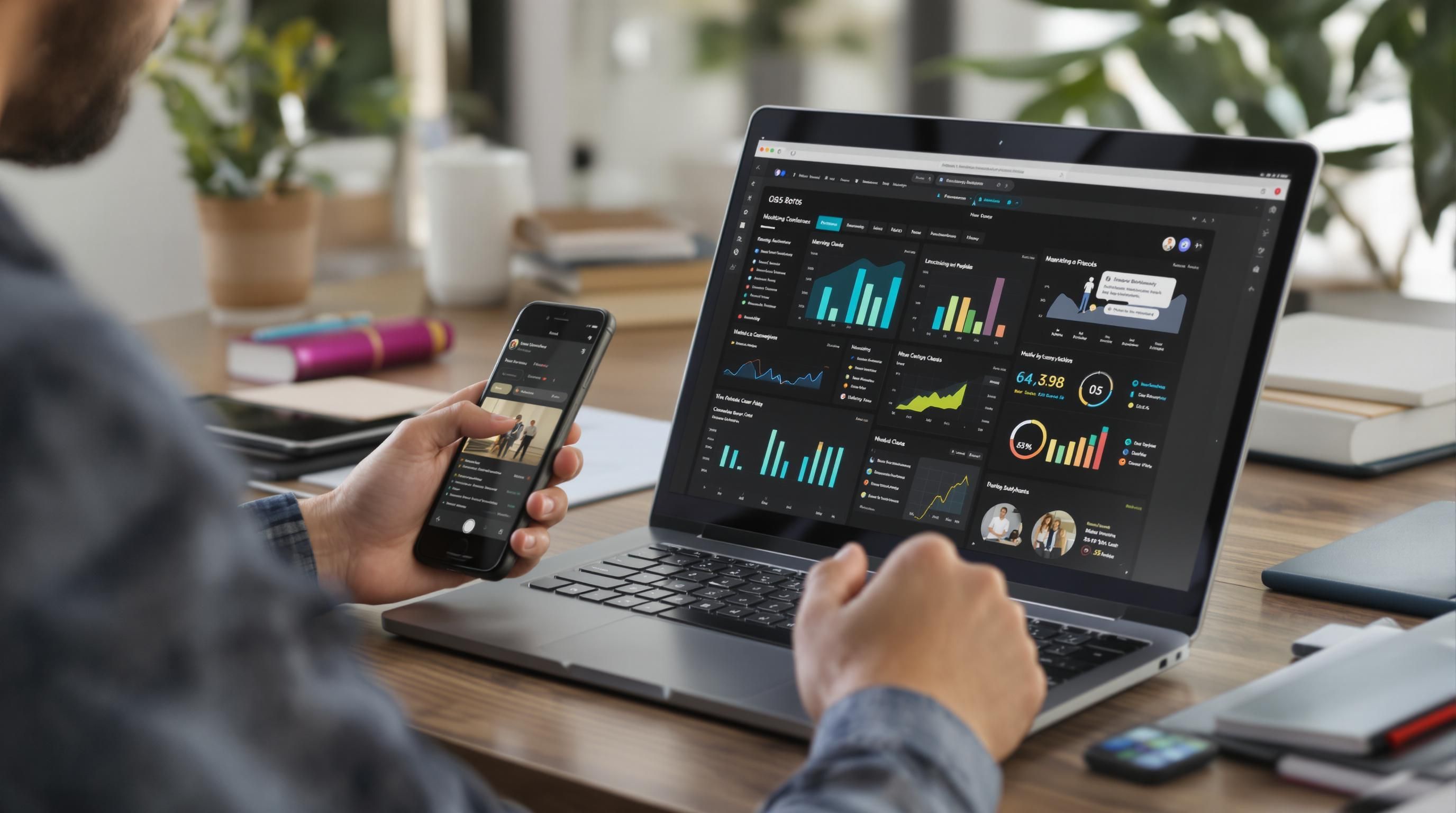 Business owner using AI automation for online marketing tasks