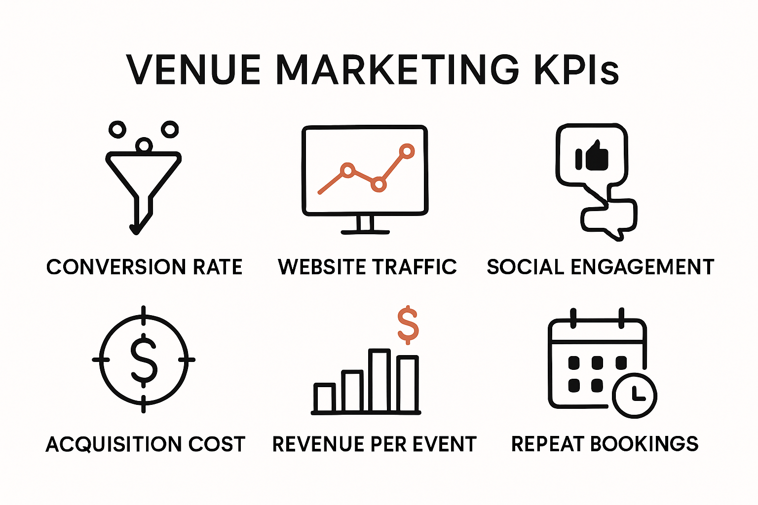Infographic showing essential venue marketing KPIs and metrics