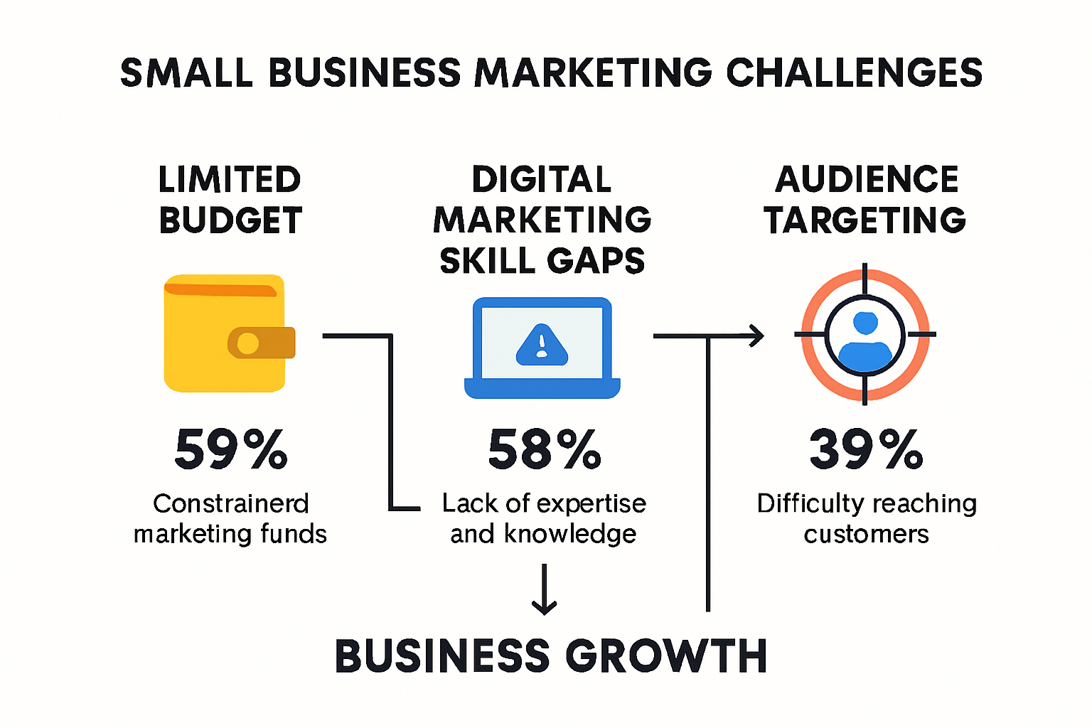 Infographic depicting main small business marketing challenges