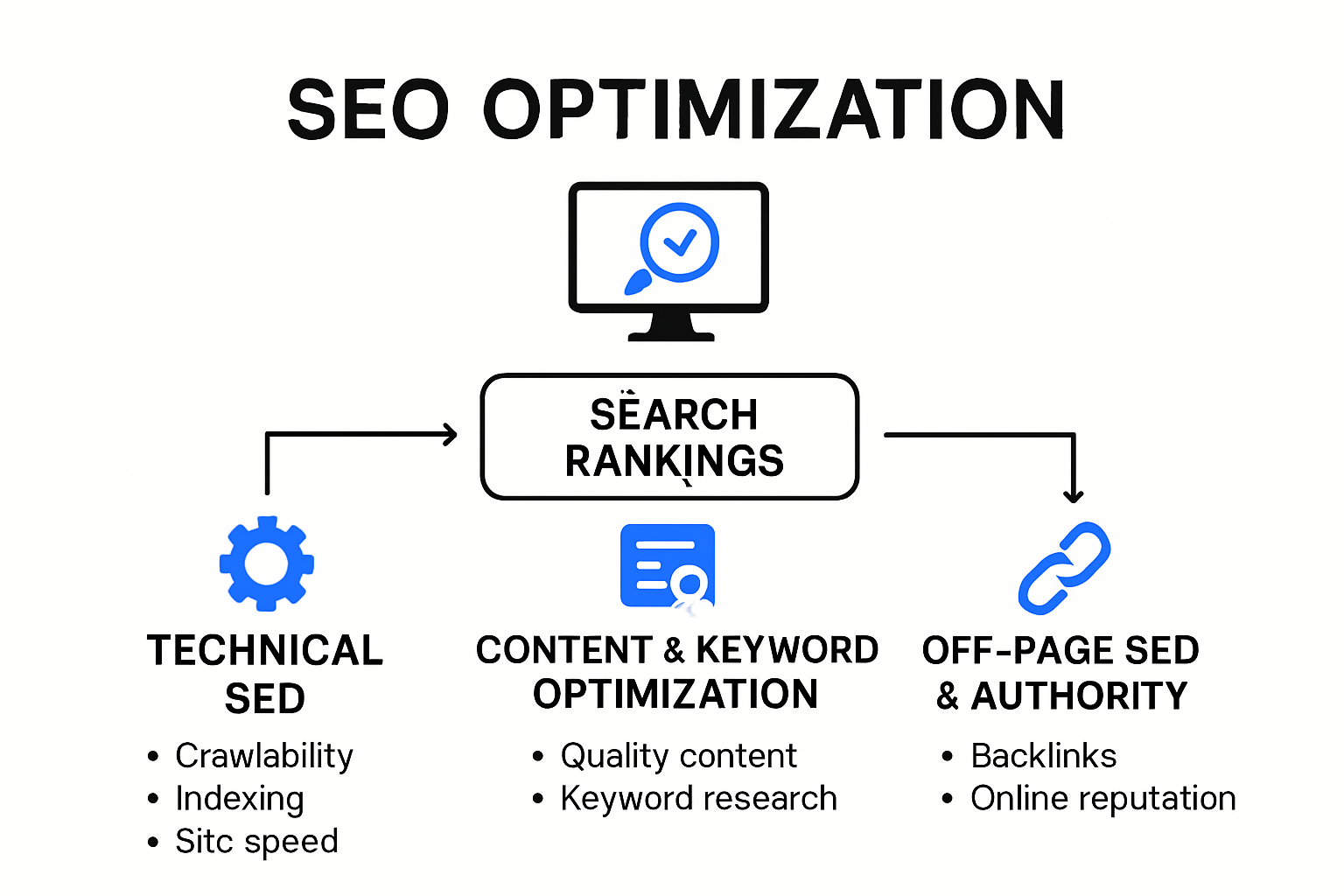 Three pillars of SEO optimization visual guide