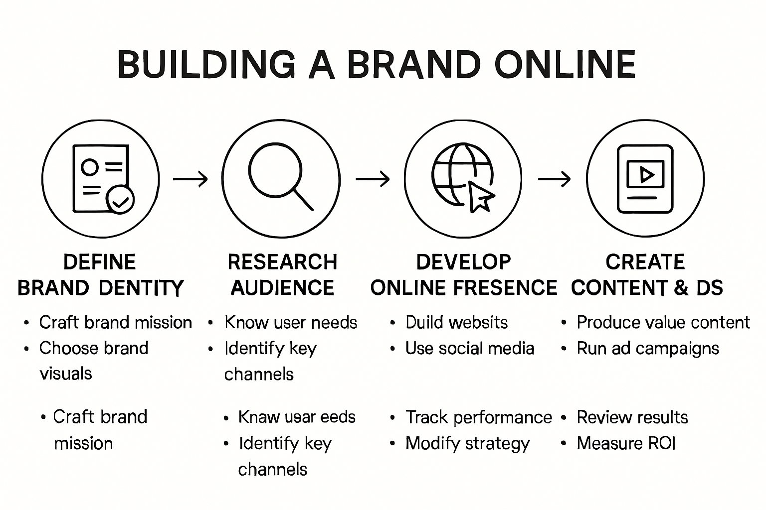 Infographic outlining the six steps to build a brand online