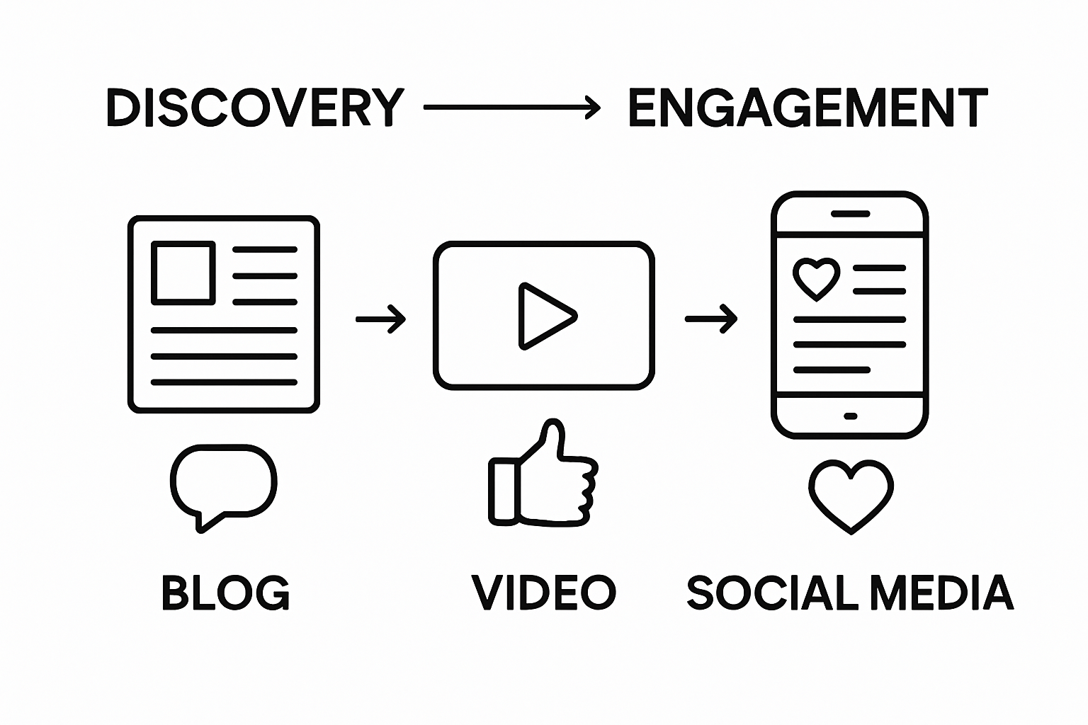 Infographic comparing blog, video, and social media for content marketing engagement.