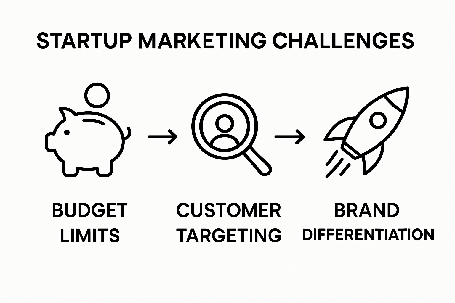 Three-column chart with icons for budget, customer targeting, differentiation