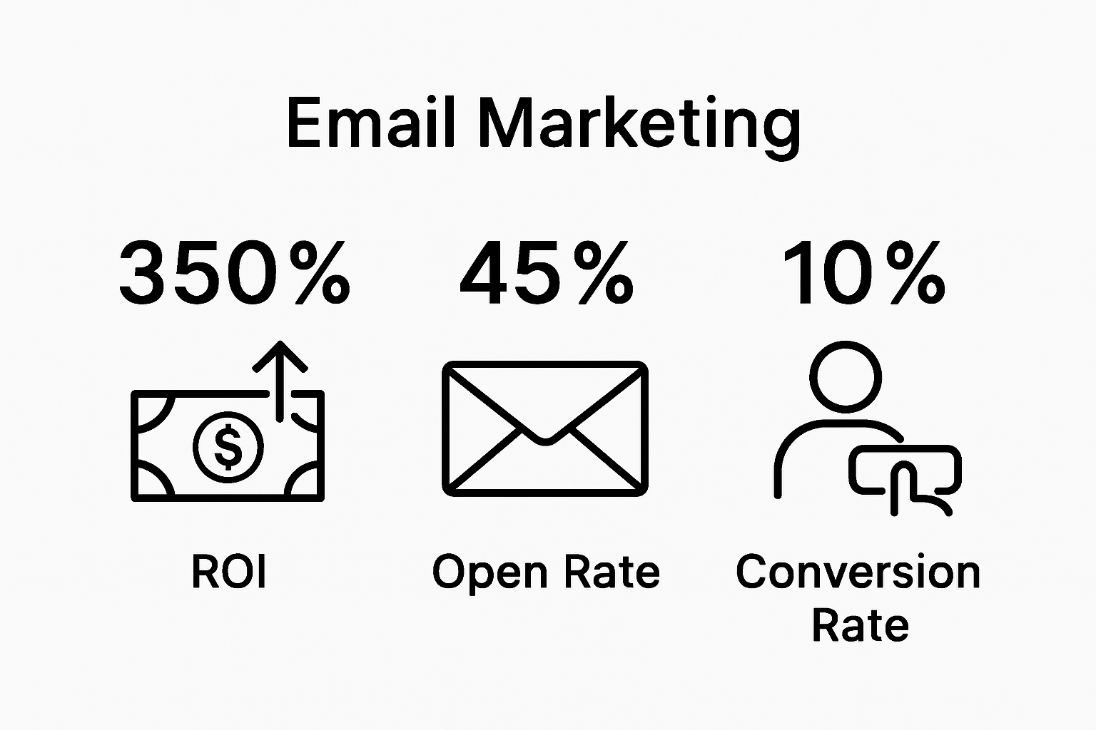Infographic showing ROI, open rate, and conversion rate icons