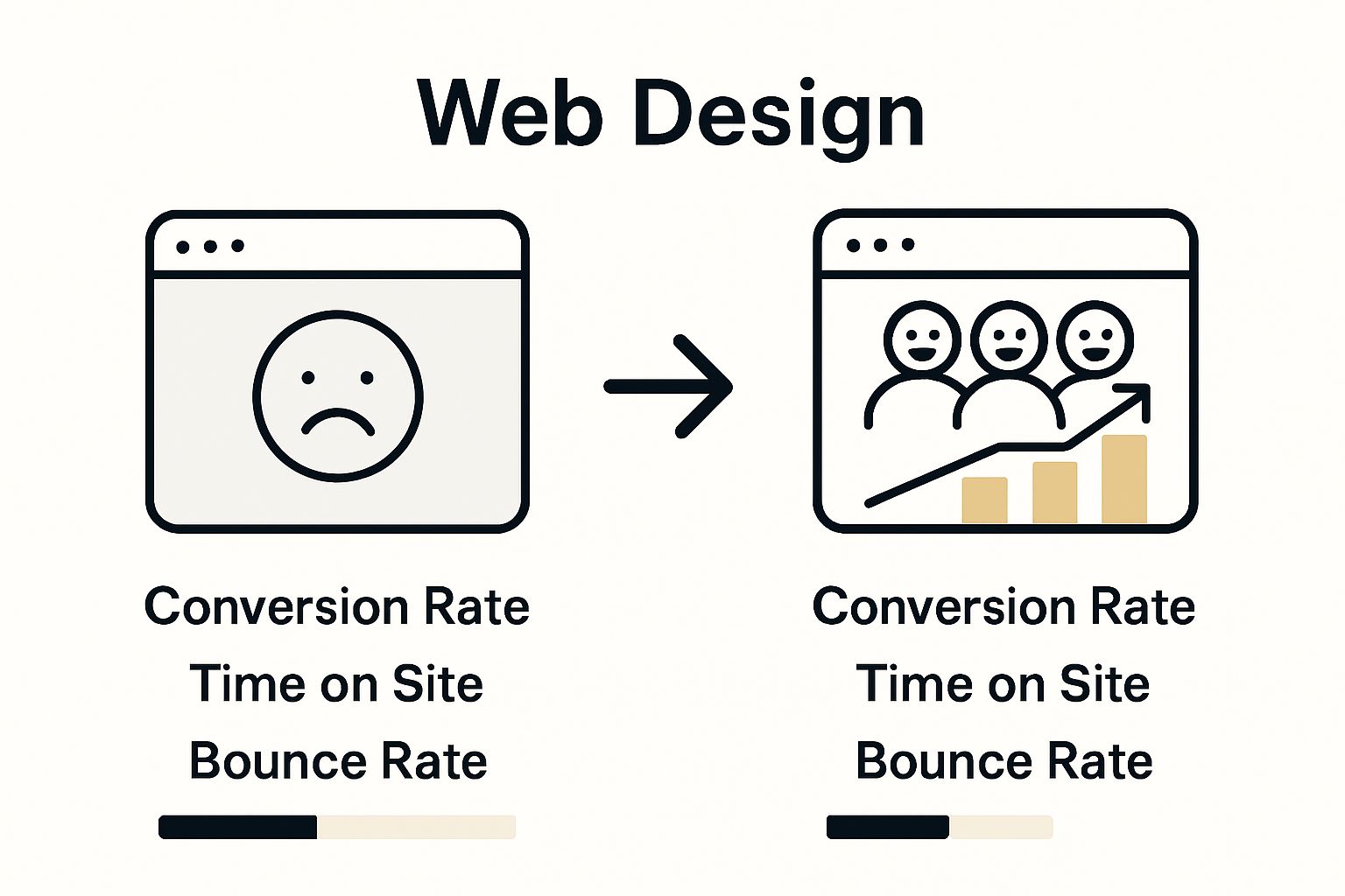Infographic comparing outdated and modern business website metrics