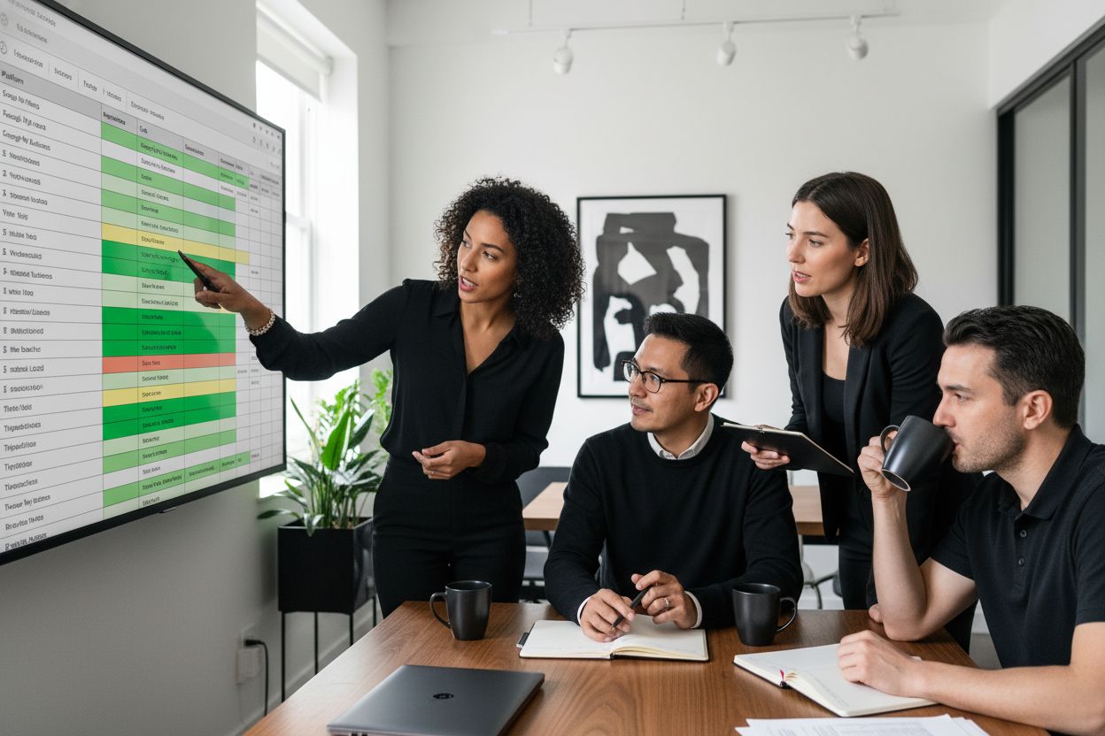 team analyzing listings