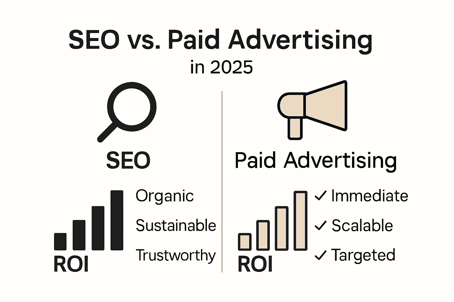 Infographic comparing SEO and paid advertising results for small businesses in 2025