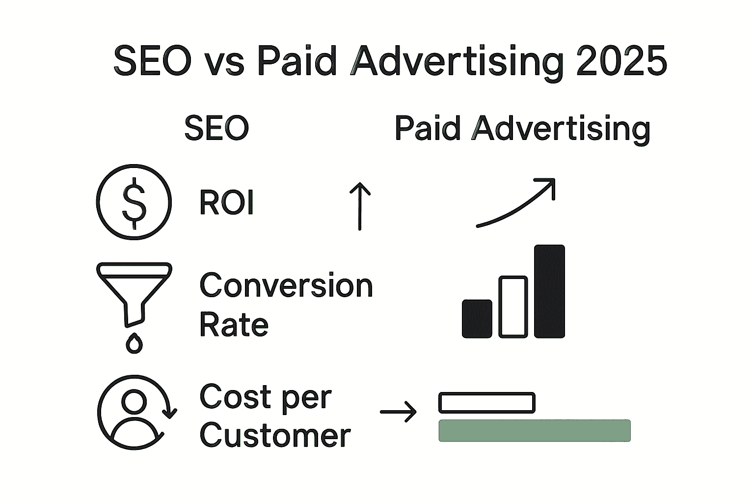 Infographic comparing SEO and paid advertising performance metrics
