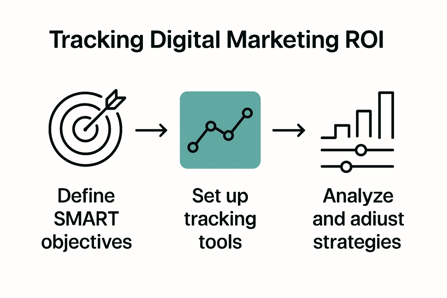 Infographic showing stages of tracking digital marketing ROI