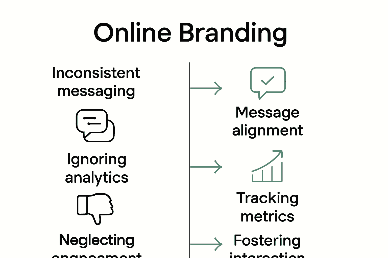 Infographic showing pitfalls and solutions for online branding