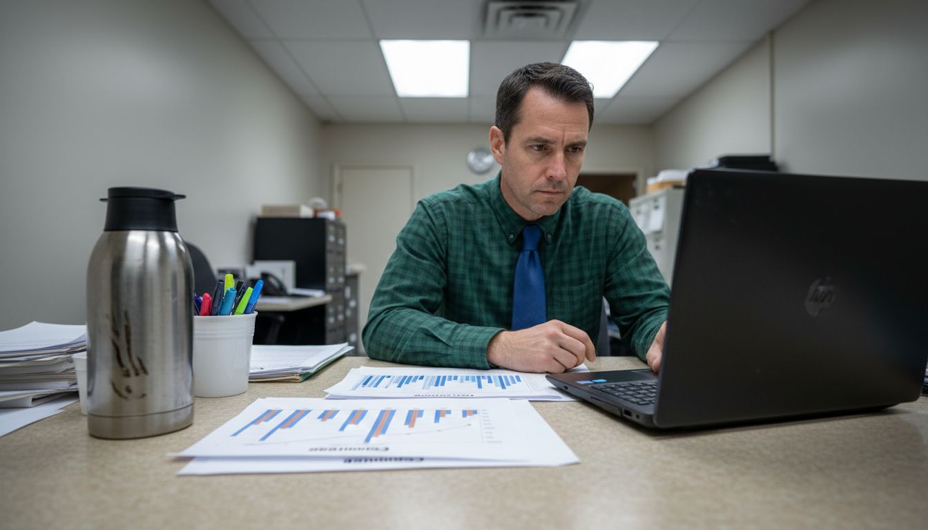 Owner comparing marketing channels at desk