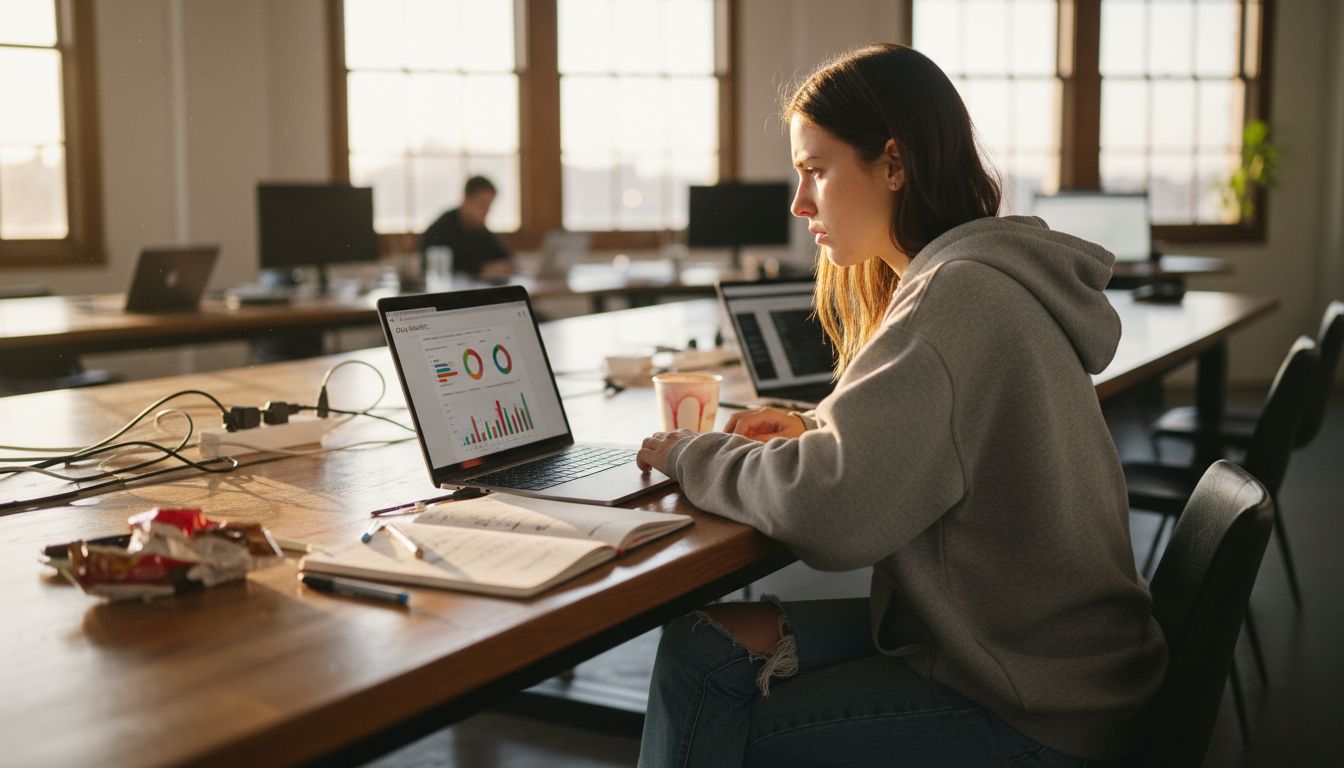 SEO expert reviews website analytics at table