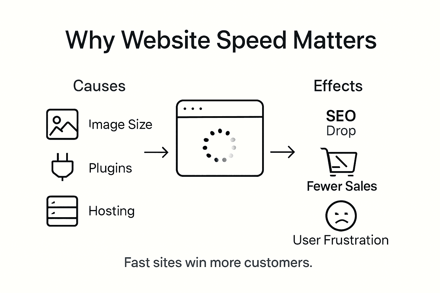 Infographic showing slow website causes and effects