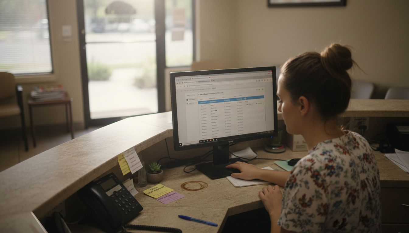 Receptionist managing patient follow-up tasks