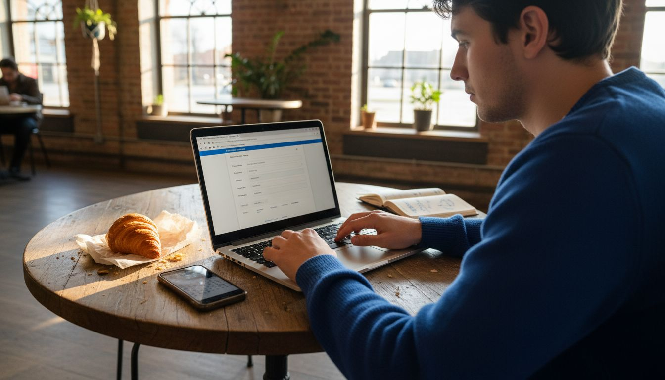 Man updating Google Business Profile in cafe