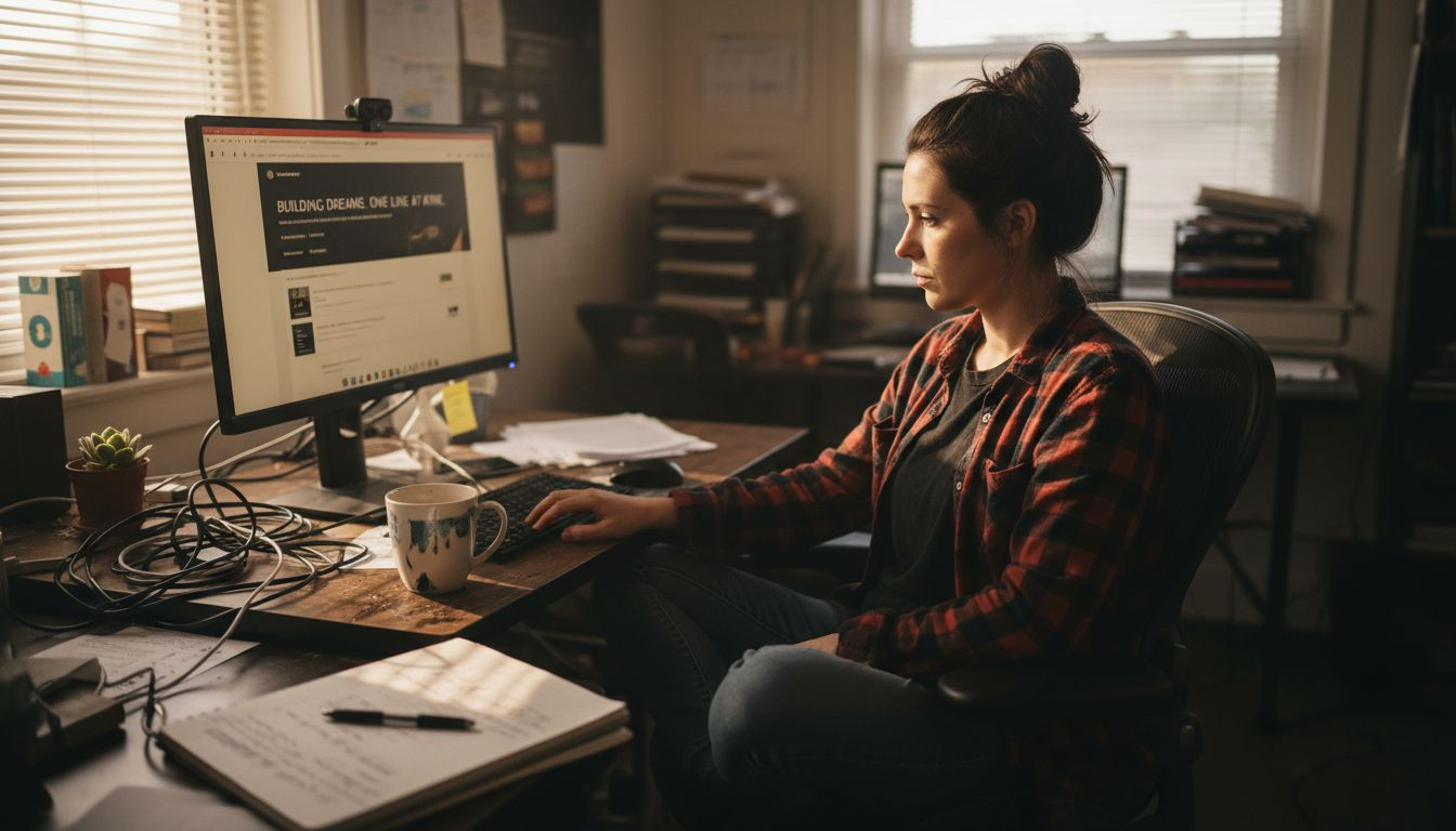 Web developer maintaining website at desk