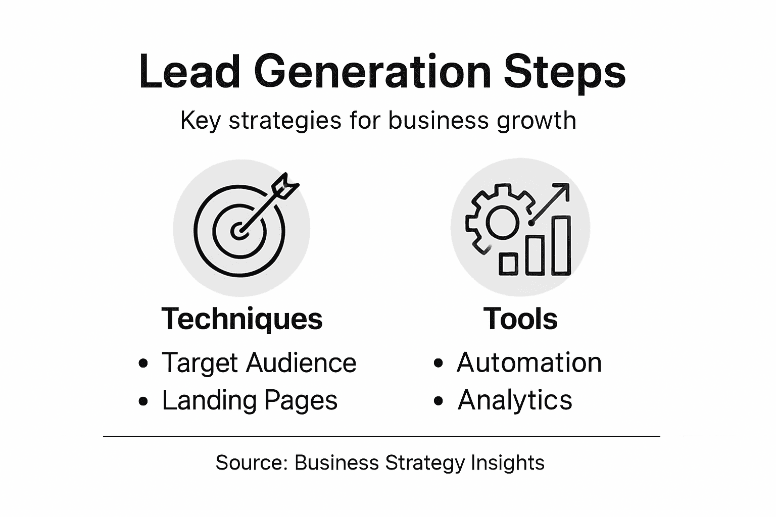 Infographic showing lead generation steps and tools