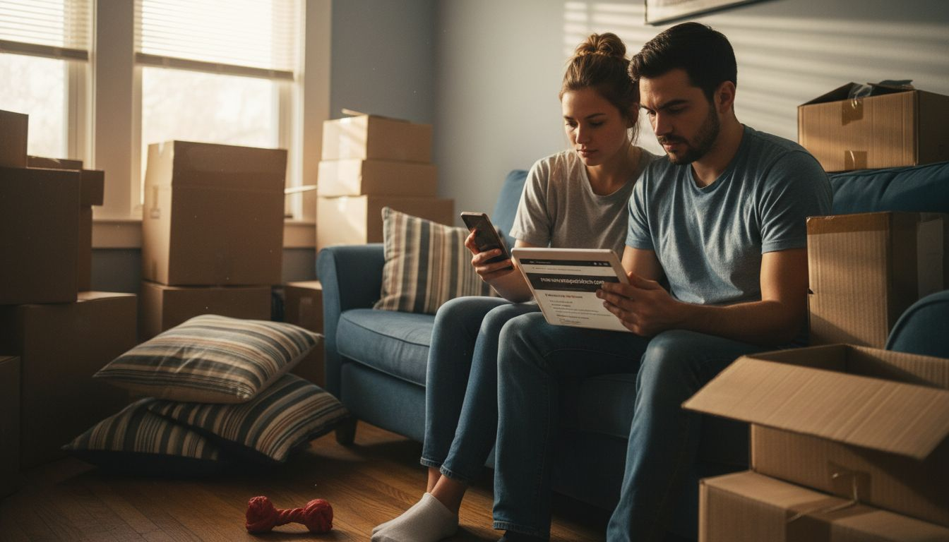 Couple browsing business site across devices