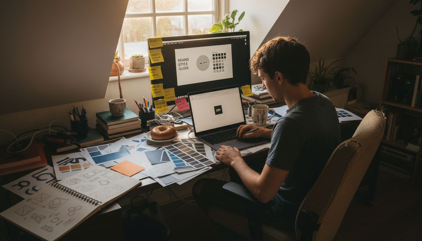 Designer arranging brand identity elements