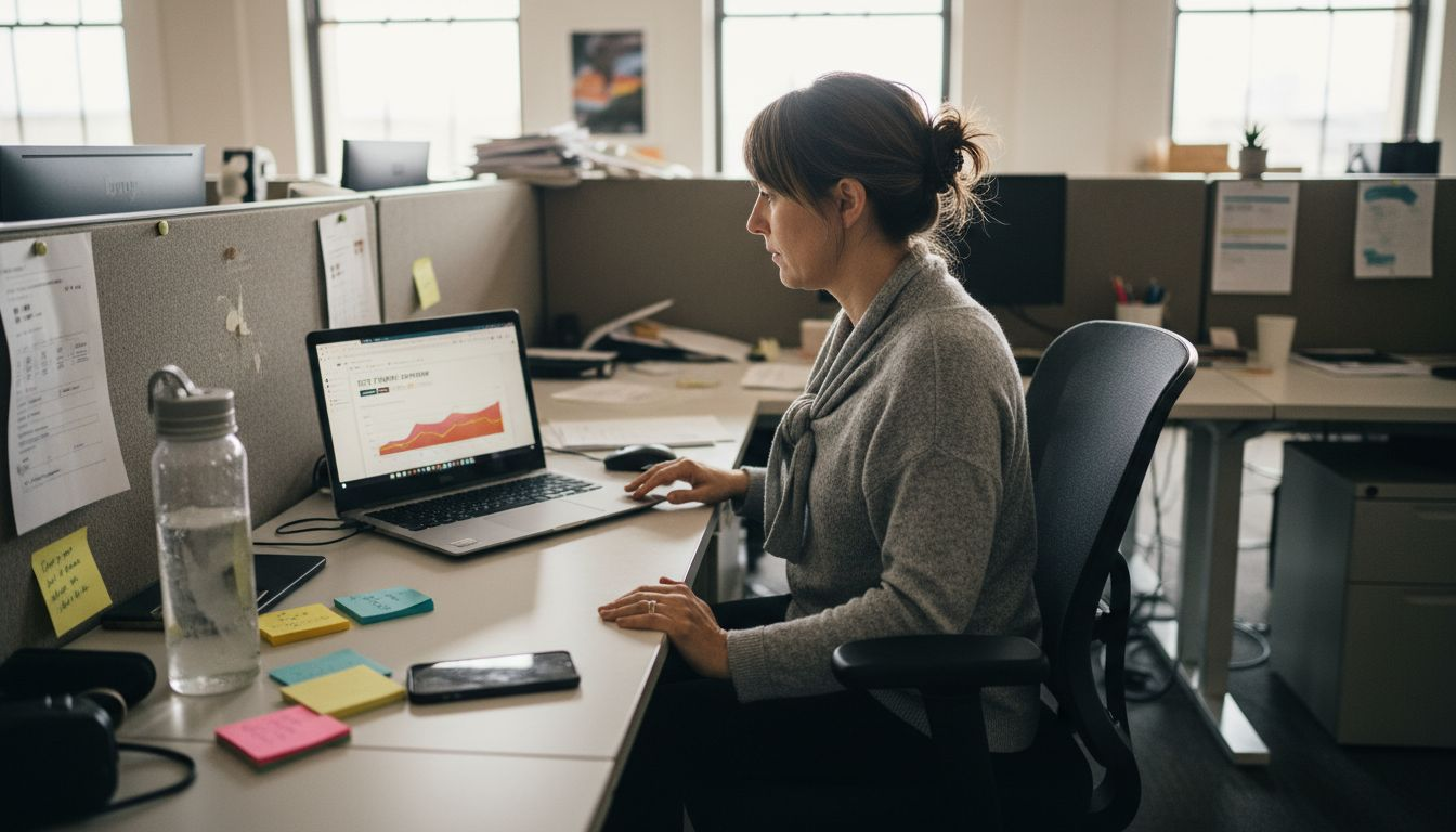 Woman reviewing website analytics dashboard