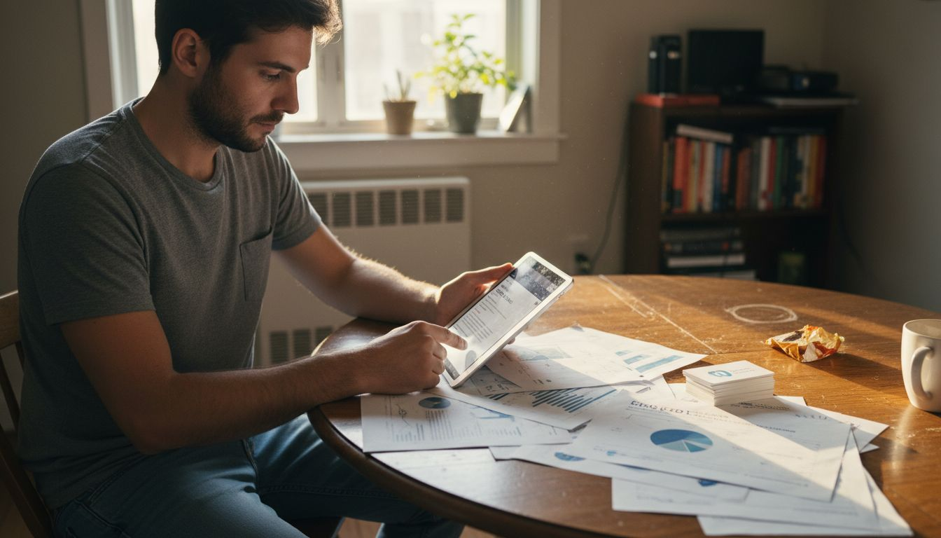 Consultant reviewing local SEO at kitchen table