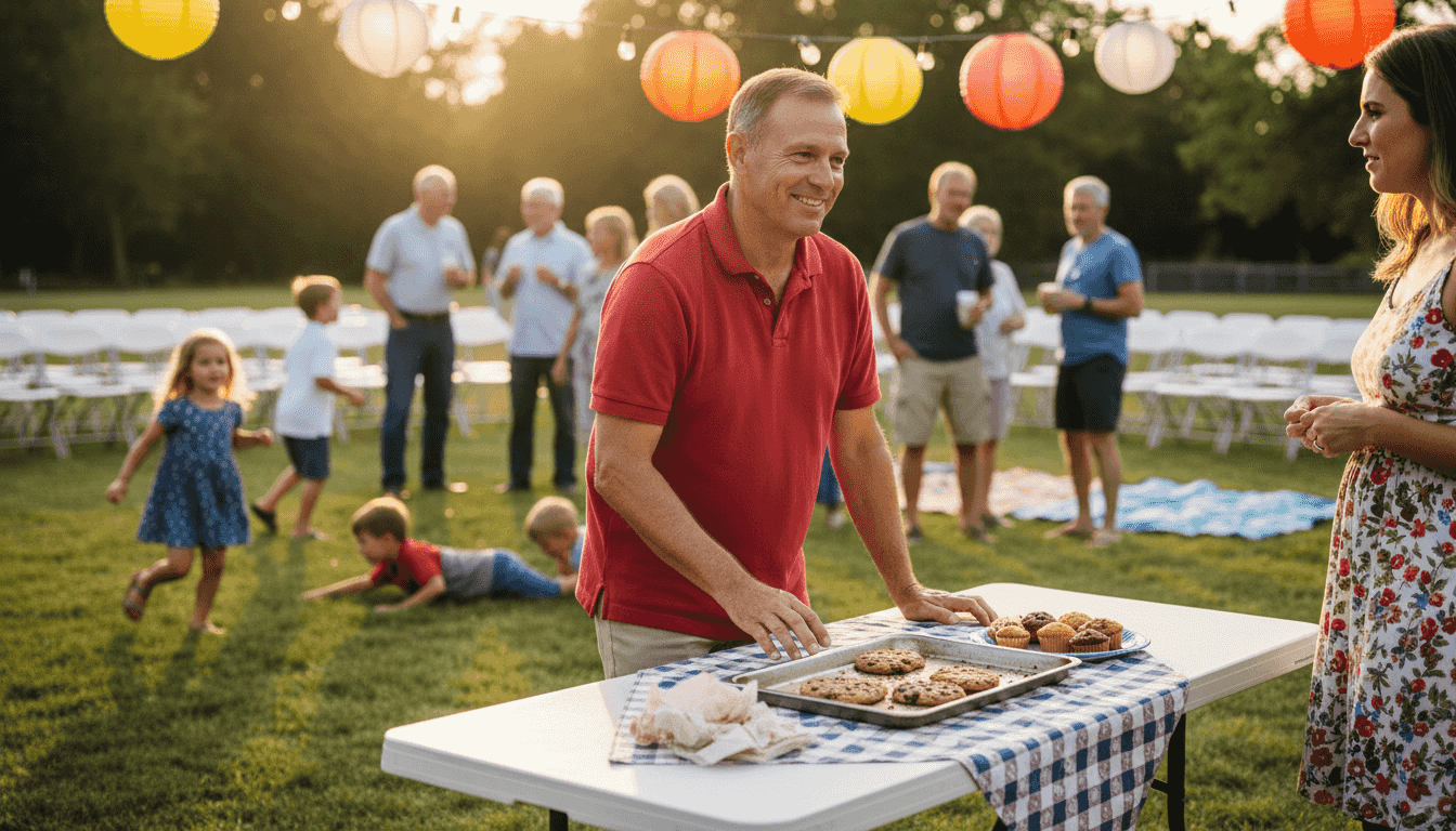 Bakery owner serving samples at local event