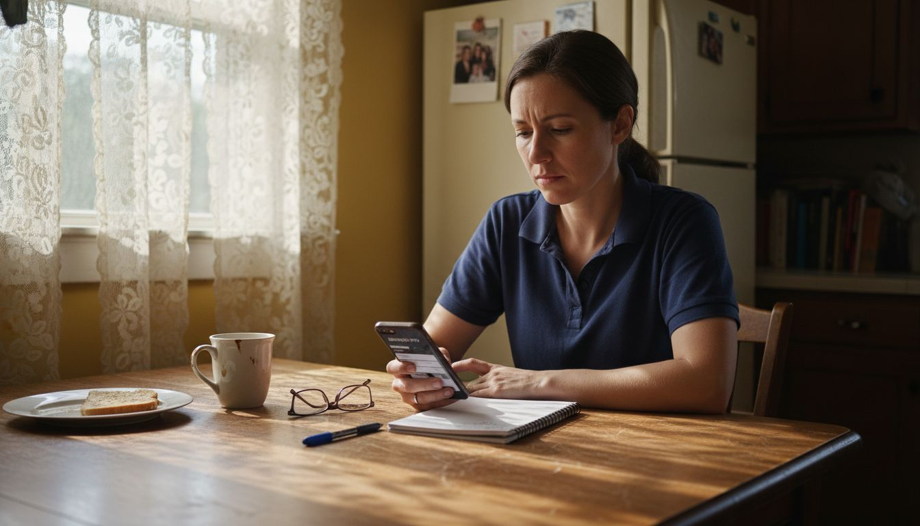 Woman updating business info on phone